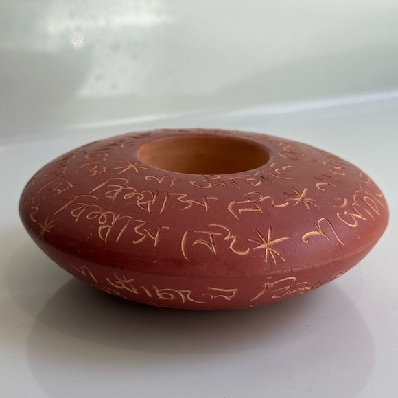 RARE Bangladesh Dhaka Asia Inscribed Terracotta Poetic Tea Light - Picture 4 of 4